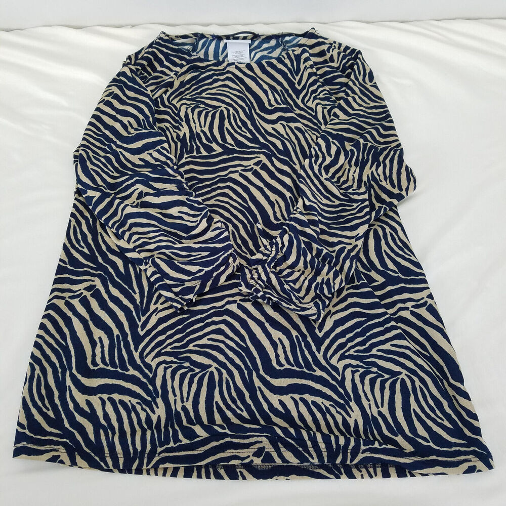 Jaclyn‎ Smith Shirt Womens Small Top Zebra Long Cinch Sleeve Round Neck Blouse - Picture 3 of 9